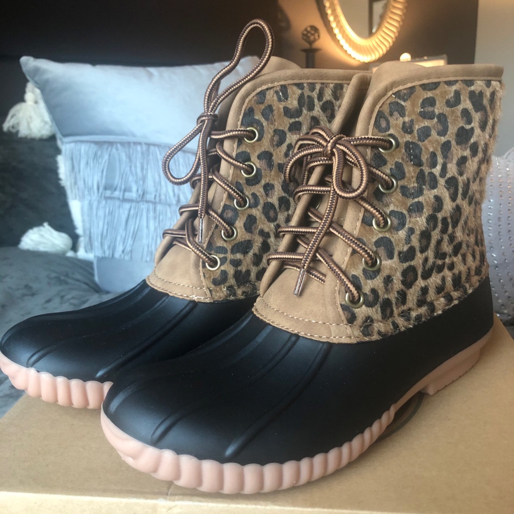 Leopard Print Duck Boots